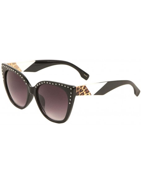 Cat Eye Rhinestone Retro Cat Eye Jaguar Print Sunglasses - Black - C5197W4A5D6 $12.04