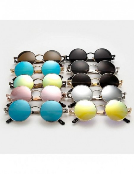 Oversized Metal Steampunk Sunglasses Men Women Round Glasses Brand Design Vintage Sunglasses - 12 - CA18W6UXLQM $20.37