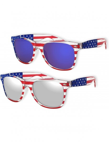 Wayfarer American Flag Mirror Novelty Decorative Sunglasses - 2-silver & Blue- Zebra Gift Box - CJ182G956IG $14.79