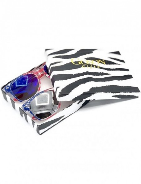 Wayfarer American Flag Mirror Novelty Decorative Sunglasses - 2-silver & Blue- Zebra Gift Box - CJ182G956IG $14.79