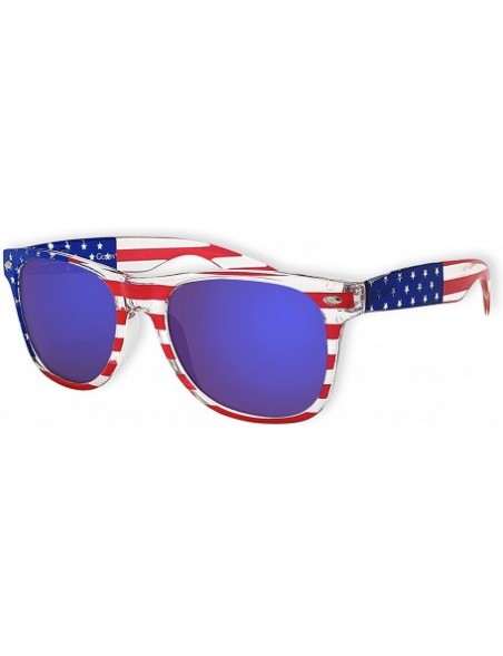 Wayfarer American Flag Mirror Novelty Decorative Sunglasses - 2-silver & Blue- Zebra Gift Box - CJ182G956IG $14.79