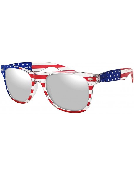 Wayfarer American Flag Mirror Novelty Decorative Sunglasses - 2-silver & Blue- Zebra Gift Box - CJ182G956IG $14.79