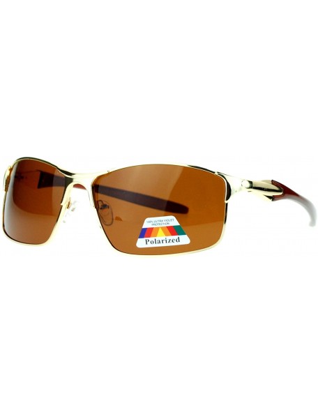 Rectangular Mens Polarized Spring Hinge Luxury Designer Fashion Narrow Sport Sunglasses - Gold - CL11ZANYPRH $9.04
