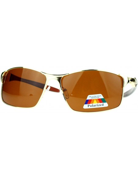 Rectangular Mens Polarized Spring Hinge Luxury Designer Fashion Narrow Sport Sunglasses - Gold - CL11ZANYPRH $9.04