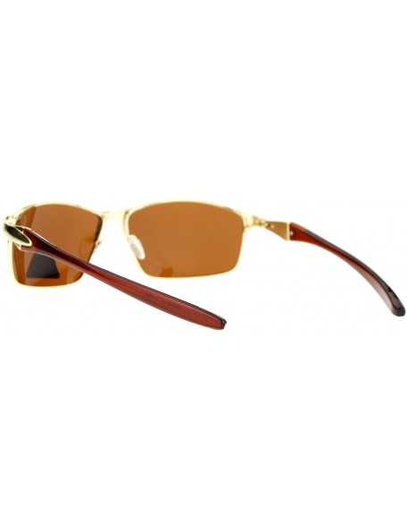 Rectangular Mens Polarized Spring Hinge Luxury Designer Fashion Narrow Sport Sunglasses - Gold - CL11ZANYPRH $9.04