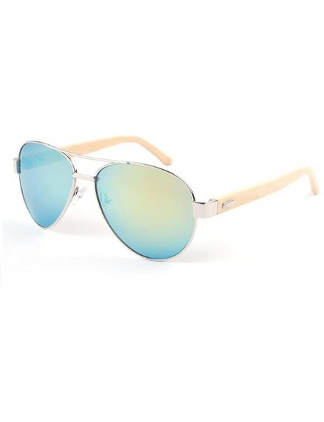 Aviator Men Women Aviator Polarized Wood Sunglasses UV400 - Silver Frame Gold Lens - C5182044ERX $14.53
