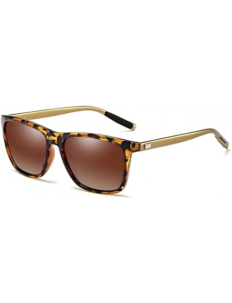 Square Polarized Sunglasses for Men Women-Classic Style- Aluminum Frame UV Protection 8078 - Brown - C5198QTQSW9 $8.38