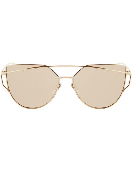 Round Mod Cat Eye Sunglasses Double Brow Flat Lens Color Mirrored - Gold/Gold - C012O42XIUP $8.77