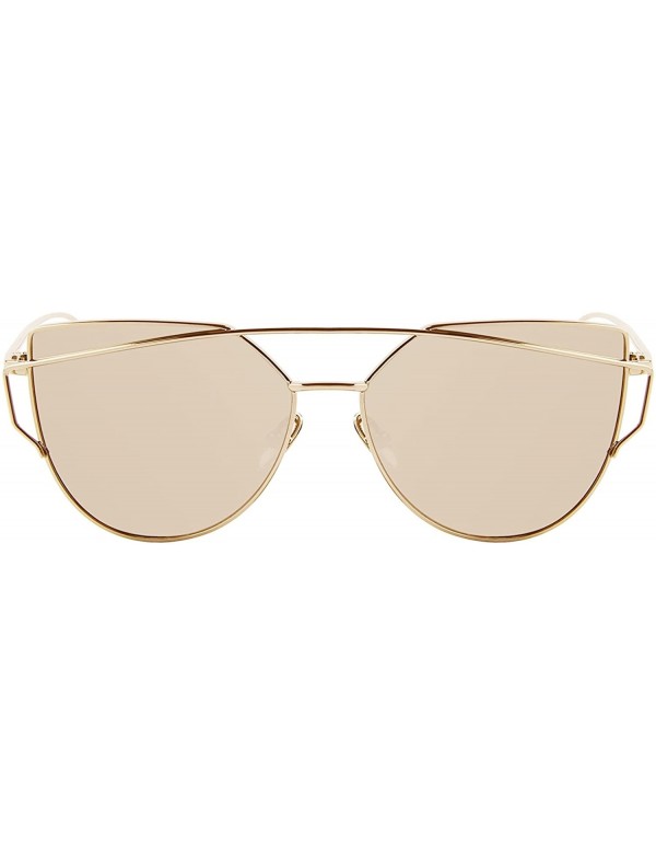 Round Mod Cat Eye Sunglasses Double Brow Flat Lens Color Mirrored - Gold/Gold - C012O42XIUP $8.77