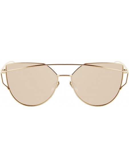 Round Mod Cat Eye Sunglasses Double Brow Flat Lens Color Mirrored - Gold/Gold - C012O42XIUP $8.77