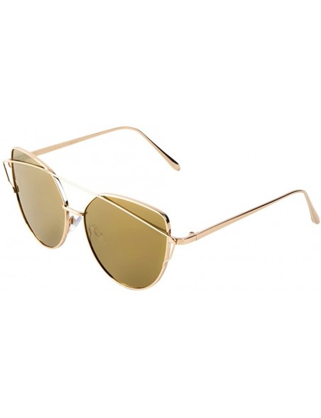 Round Mod Cat Eye Sunglasses Double Brow Flat Lens Color Mirrored - Gold/Gold - C012O42XIUP $8.77