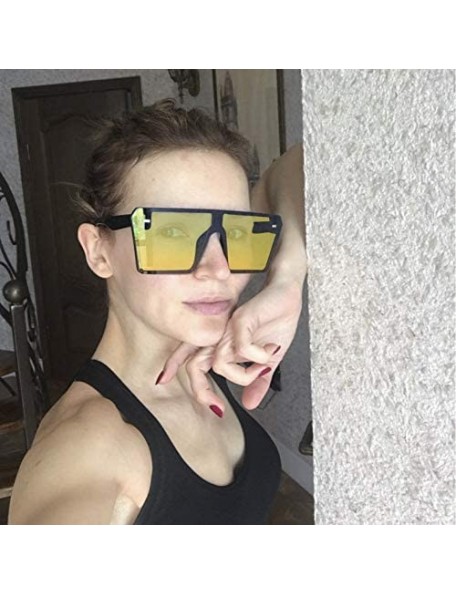 Square Oversized Night Driving Glasses - Large Square Night Vision Glasses - One Piece Fashion Flat Lens - CQ1940D6IRO $19.57