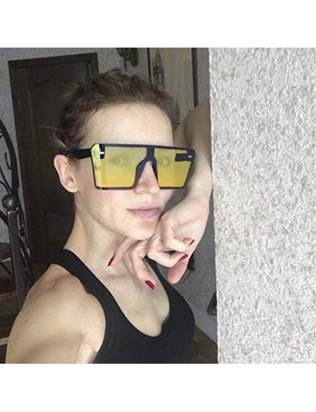 Square Oversized Night Driving Glasses - Large Square Night Vision Glasses - One Piece Fashion Flat Lens - CQ1940D6IRO $19.57