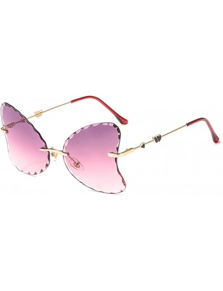 Butterfly Fashion lady sunglasses butterfly wings frameless wave trimming UV400 - Gold Frame Progressive Purple Piece - CD198...