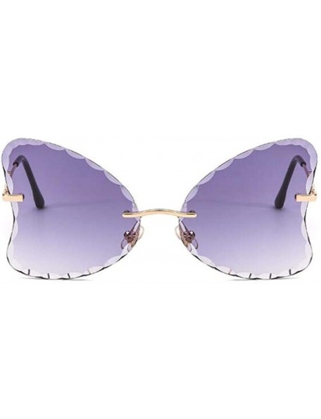 Butterfly Fashion lady sunglasses butterfly wings frameless wave trimming UV400 - Gold Frame Progressive Purple Piece - CD198...