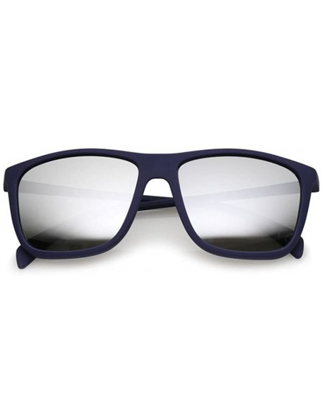 Square Fashion Culture Unisex Shady Soft Rubberized Square Mirror Lens Sunglasses (Navy) - CT18D66GMRG $20.26