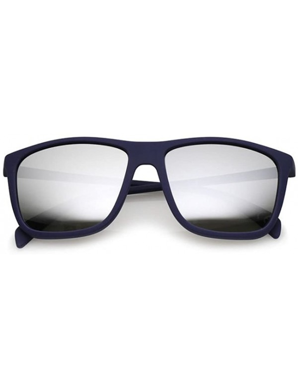 Square Fashion Culture Unisex Shady Soft Rubberized Square Mirror Lens Sunglasses (Navy) - CT18D66GMRG $20.26