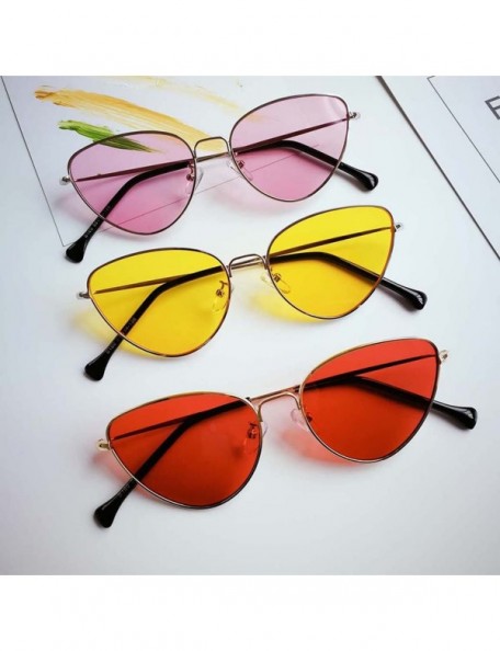 Oversized Retro Cat Eye Sunglasses Women Yellow Red Lens Sun Glasses Fashion Light Weight Sunglass Vintage Metal Eyewear - CC...