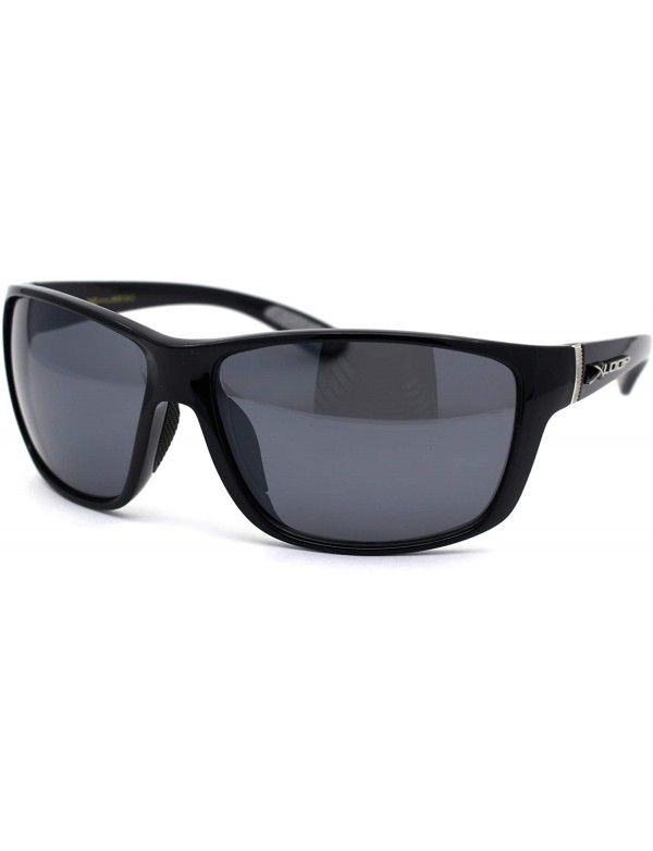 Rectangular Color Mirror Warp Around Mens Sport Plastic Sunglasses - All Black - CN195UTMI09 $14.32