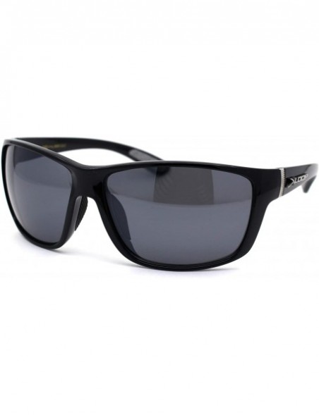 Rectangular Color Mirror Warp Around Mens Sport Plastic Sunglasses - All Black - CN195UTMI09 $14.32