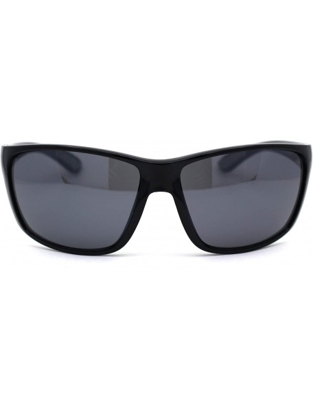 Rectangular Color Mirror Warp Around Mens Sport Plastic Sunglasses - All Black - CN195UTMI09 $14.32