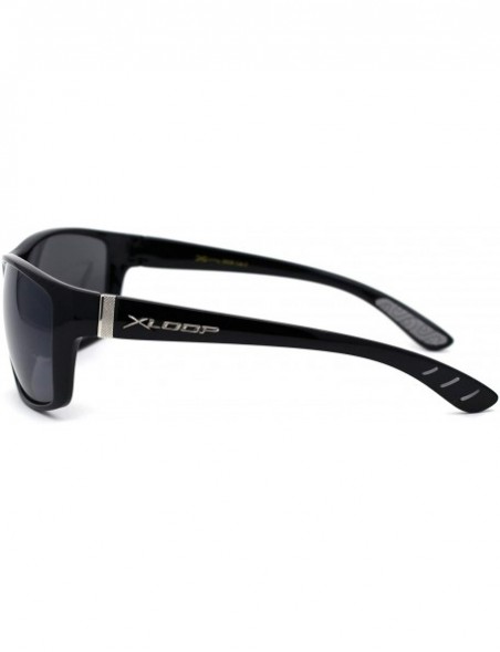 Rectangular Color Mirror Warp Around Mens Sport Plastic Sunglasses - All Black - CN195UTMI09 $14.32