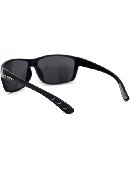 Rectangular Color Mirror Warp Around Mens Sport Plastic Sunglasses - All Black - CN195UTMI09 $14.32