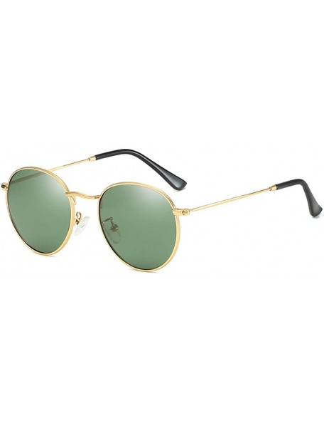 Round Retro Round Sunglasses Men Polarized UV400 Sun Glasses Male Driving Metal - Gold With Green - CO18R3IQ3S9 $9.45