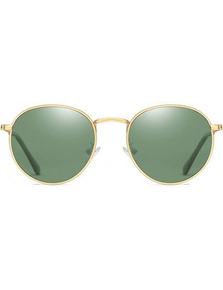 Round Retro Round Sunglasses Men Polarized UV400 Sun Glasses Male Driving Metal - Gold With Green - CO18R3IQ3S9 $9.45