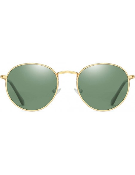 Round Retro Round Sunglasses Men Polarized UV400 Sun Glasses Male Driving Metal - Gold With Green - CO18R3IQ3S9 $9.45