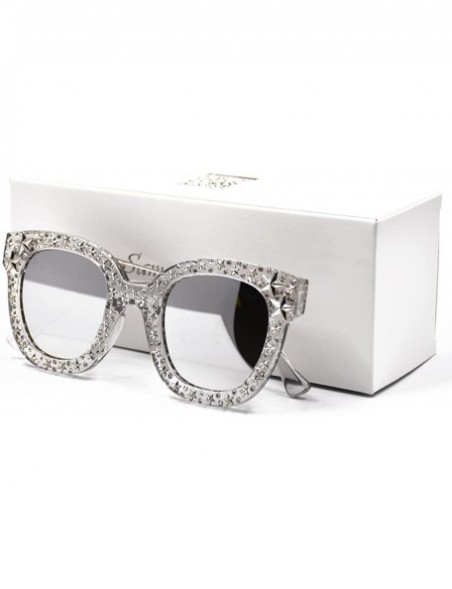 Wrap Sparkle Vintage Star Rhinestone Cat Eye Sunglasses Novelty Glitter Shades - Silver Mirror Lens/Clear Frame - CE18D9K5WS8...