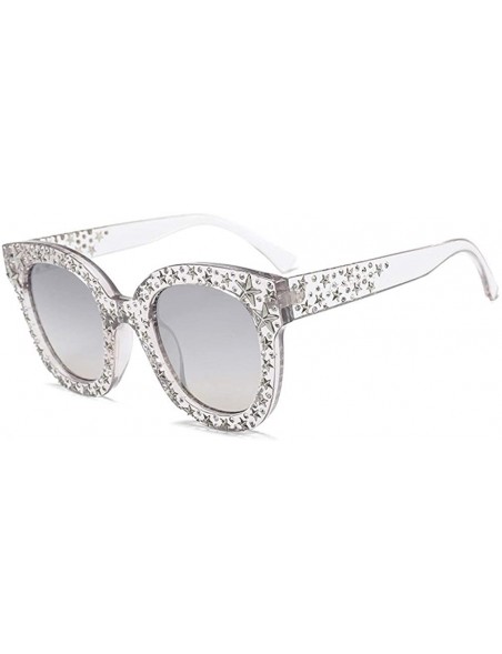 Wrap Sparkle Vintage Star Rhinestone Cat Eye Sunglasses Novelty Glitter Shades - Silver Mirror Lens/Clear Frame - CE18D9K5WS8...