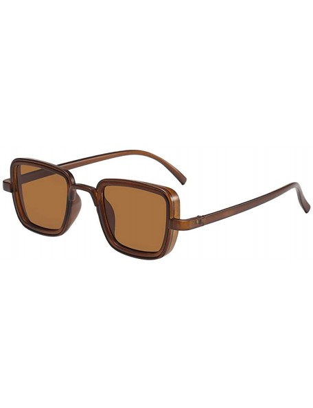 Oval UV Protection Sunglasses for Women Men Full rim frame Square Acrylic Lens Metal Frame Sunglass - Brown - C31902Y0952 $11.69