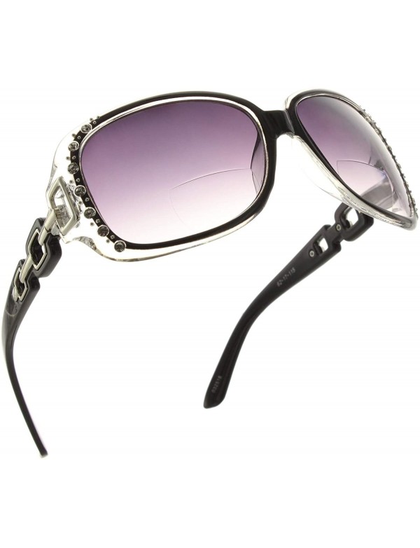 Round Rhinestone Bifocal Reading Sunglasses Readers for Women - Black - Smoke Lens - CE18I7TIM0Z $19.26