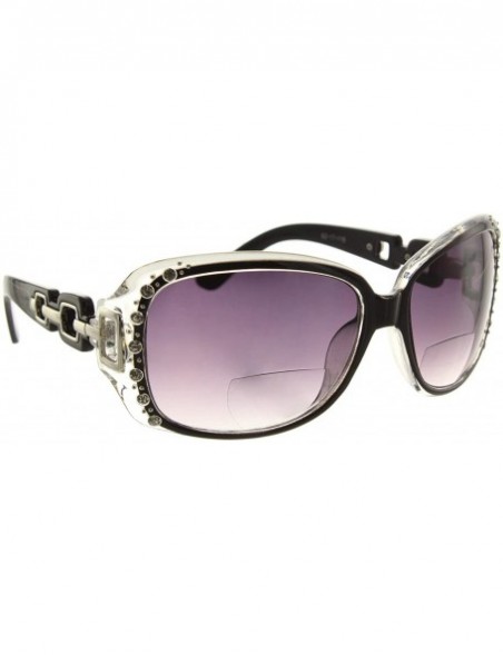 Round Rhinestone Bifocal Reading Sunglasses Readers for Women - Black - Smoke Lens - CE18I7TIM0Z $19.26