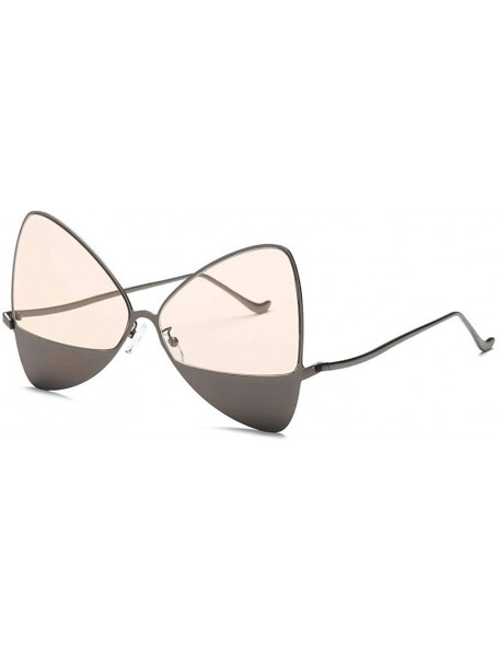 Oversized Chic Double Lens Metal Bottom Butterfly Bowtie Luxury Vintage Designer Triangular Cat Eye Shaped Sunglasses - C218H...