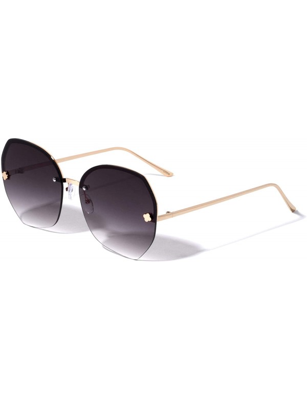 Rimless Rimless Geometric Round Clover Fashion Sunglasses - Smoke - C1196LQY7MZ $14.16
