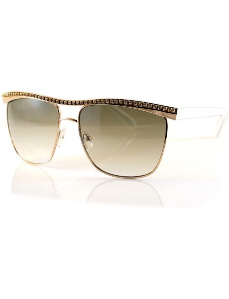 Oversized Jewelry Flat Top Square Sunglasses A167 - Gold/ Green - CK18D5OI5XU $13.12