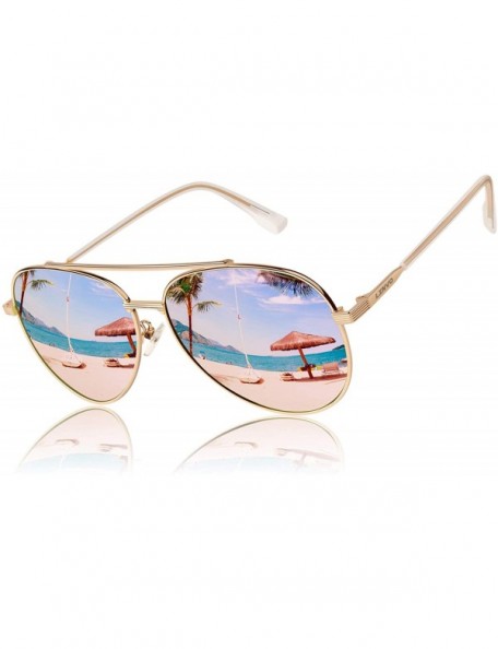 Aviator Lightweight Aviator Sunglasses for Women Polarized Mirrored Metal Frame Shades - 1 Gold Frame/Pink Lens-mirrored - C8...
