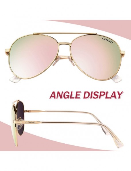 Aviator Lightweight Aviator Sunglasses for Women Polarized Mirrored Metal Frame Shades - 1 Gold Frame/Pink Lens-mirrored - C8...