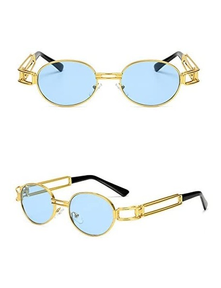 Oval Vintage Oval Sun Glasses Men Metal Frame Sunglasses Women Accessories Summer - Blue - CX18E4Q6WZ5 $8.25