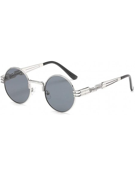 Round John Lennon Round Sunglasses Retro Steampunk Glasses Metal Frame - Silver Frame Grey - CR1967SCCK8 $12.82