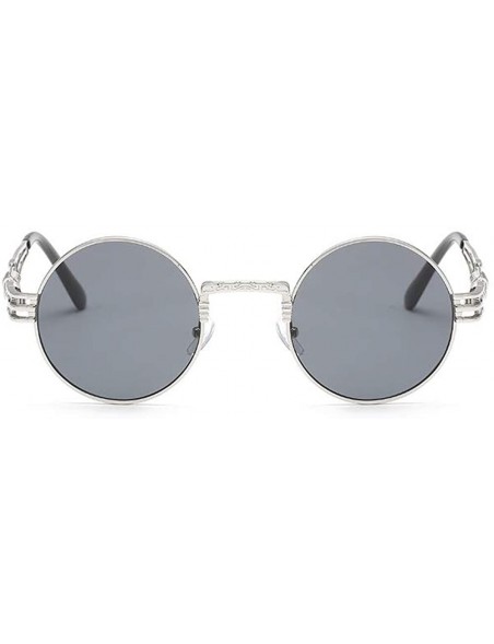 Round John Lennon Round Sunglasses Retro Steampunk Glasses Metal Frame - Silver Frame Grey - CR1967SCCK8 $12.82