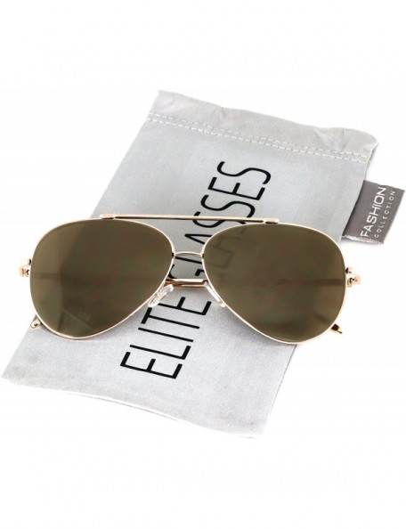 Aviator Mirrored Oversized Aviator Sunglasses for Men and Women with Flat Mirror Lens - Gold Mirror - CW1843LLS0S $7.54
