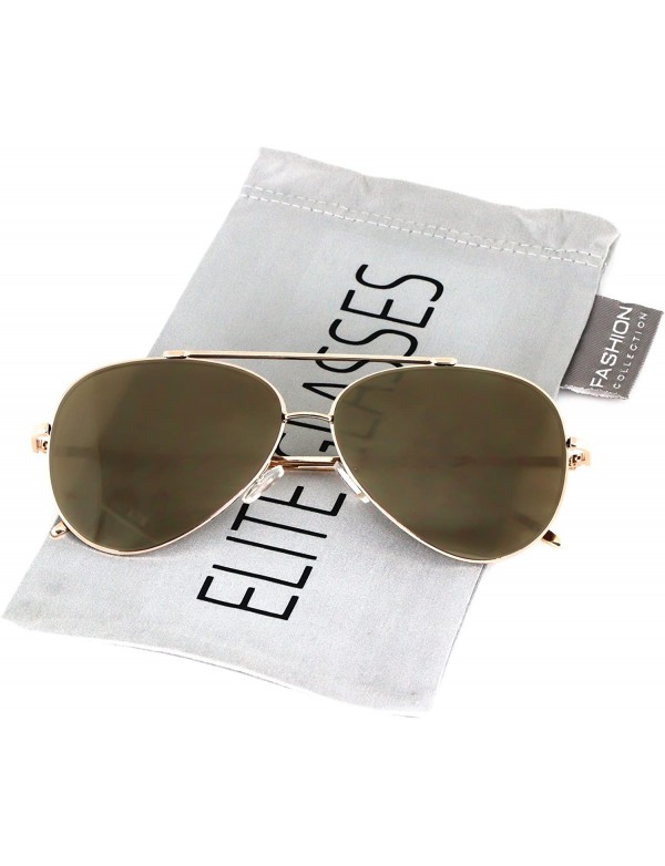 Aviator Mirrored Oversized Aviator Sunglasses for Men and Women with Flat Mirror Lens - Gold Mirror - CW1843LLS0S $7.54