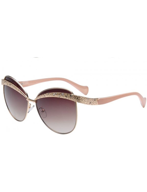 Rectangular Cateye Sunglasses Vintage French Fashion New Diamond Frame Lens 62mm - Brown/Brown - CS12FU836UT $15.40