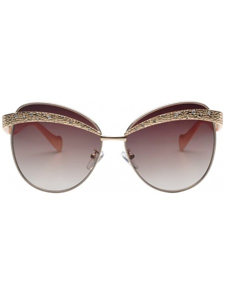 Rectangular Cateye Sunglasses Vintage French Fashion New Diamond Frame Lens 62mm - Brown/Brown - CS12FU836UT $15.40