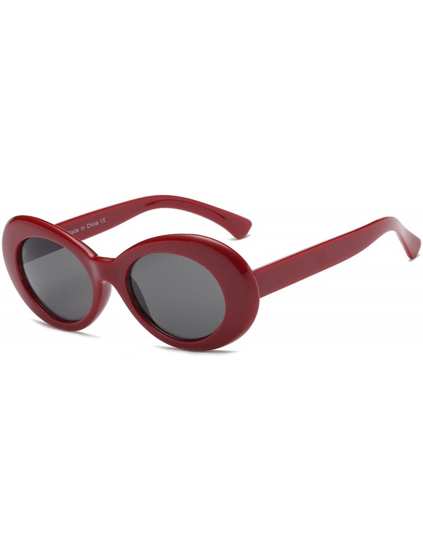 Rectangular Clout Goggles Oval Mod Retro Thick Frame Kurt Cobain Sunglasses with Round Lens - Black Red - CR180OE2H39 $10.27