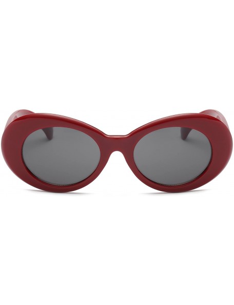 Rectangular Clout Goggles Oval Mod Retro Thick Frame Kurt Cobain Sunglasses with Round Lens - Black Red - CR180OE2H39 $10.27