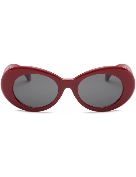 Rectangular Clout Goggles Oval Mod Retro Thick Frame Kurt Cobain Sunglasses with Round Lens - Black Red - CR180OE2H39 $10.27